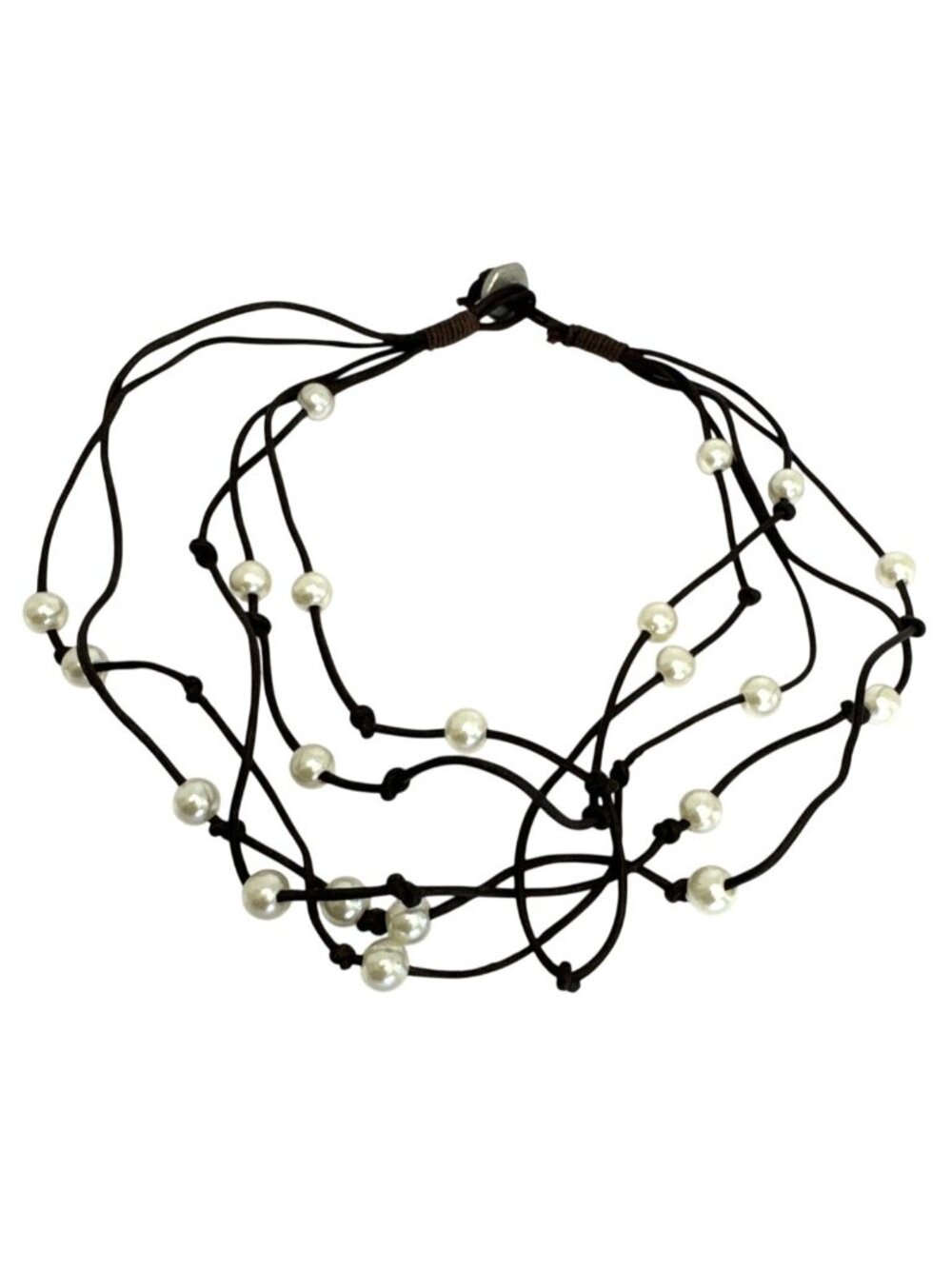 Boho Leather & Faux Pearl Multi-Strand Necklace